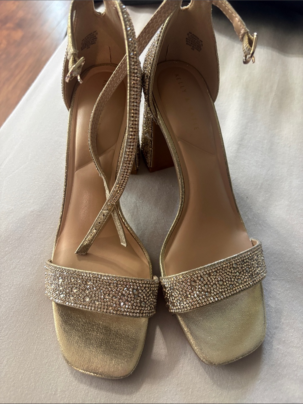 Kelly & Katie Gold Crystal Block Heel Sandals